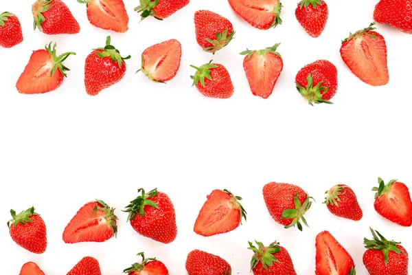 Strawberries isolated on white background with copy space for your text. Top view. Flat lay pattern — Stock Photo, Image