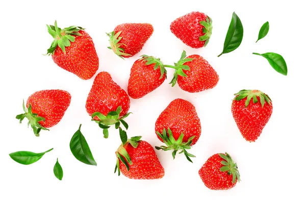 Strawberries isolated on white background. Top view. Flat lay pattern — Stock Photo, Image