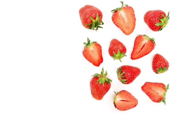 Strawberries isolated on white background with copy space for your text. Top view. Flat lay pattern — Stock Photo, Image