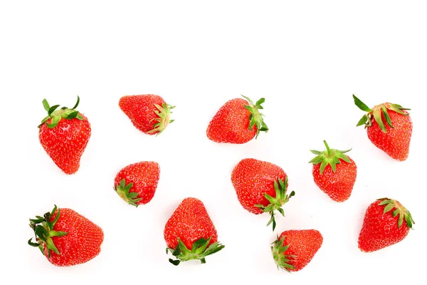 Strawberries isolated on white background with copy space for your text. Top view. Flat lay pattern — Stock Photo, Image