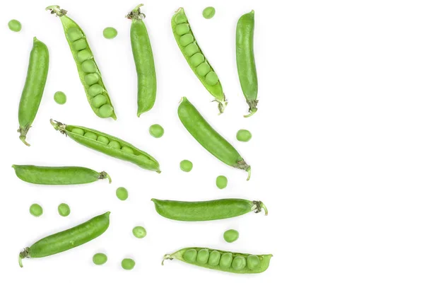 Verse groene erwt pod geïsoleerd op een witte achtergrond met kopie ruimte voor uw tekst. Bovenaanzicht. Plat lag patroon — Stockfoto