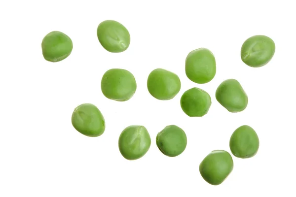 Frische grüne Erbse isoliert auf weißem Hintergrund. Ansicht von oben. flache Lage — Stockfoto