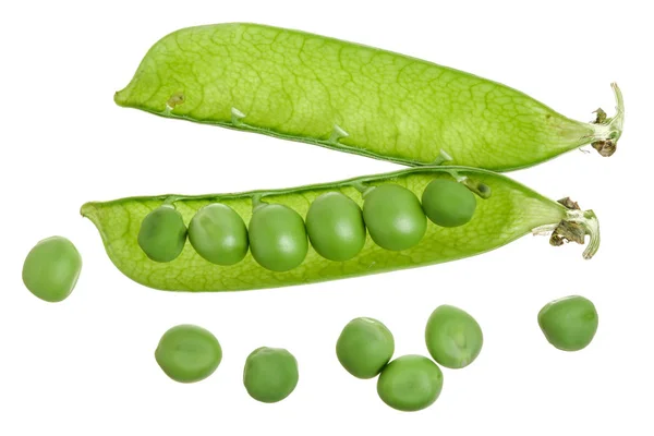 Fresh Green Pea Pod Isolated White Background Top View Flat — Stock Photo, Image