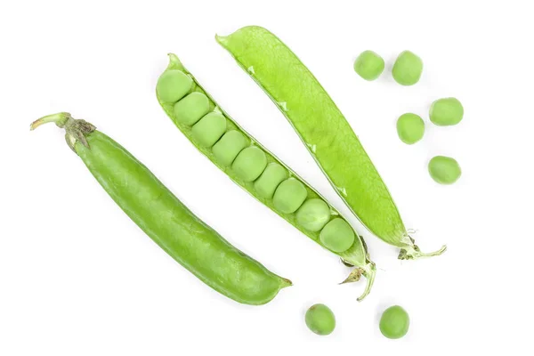 Fresh green pea pod isolated on white background. Top view. Flat lay — Stock Photo, Image