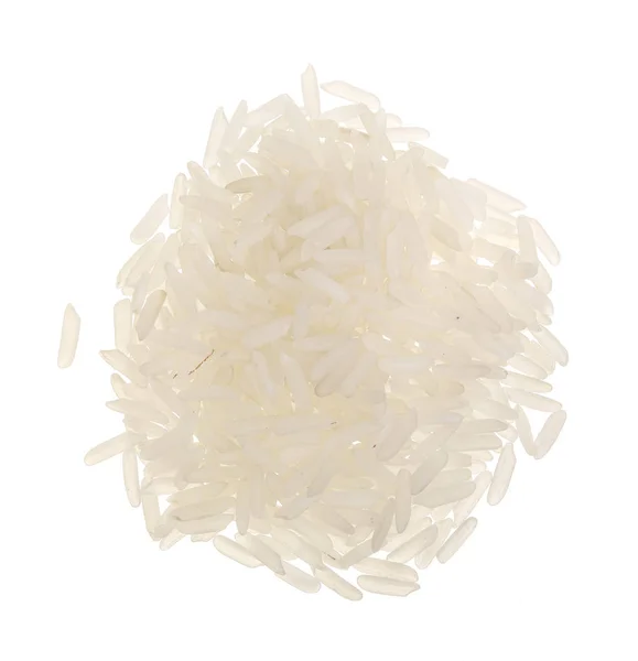 Biji-bijian beras diisolasi dengan latar belakang putih. Pemandangan bagus. Letak rata — Stok Foto