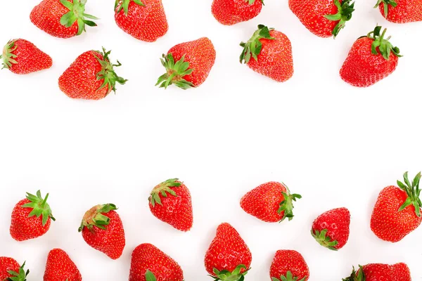 Strawberries isolated on white background with copy space for your text. Top view. Flat lay pattern — Stock Photo, Image