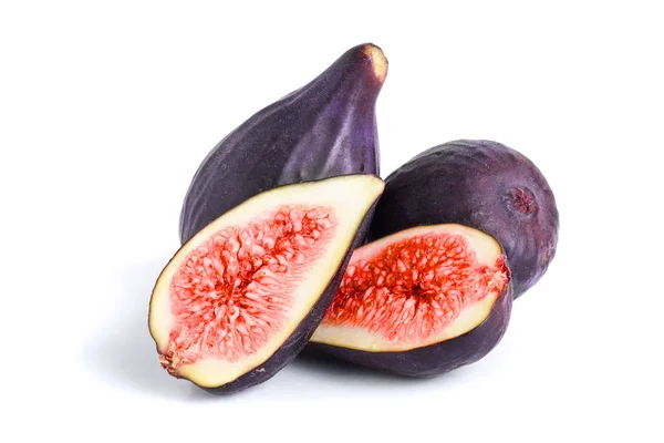 Fresh fig fruit and half isolated on white background — Stock Photo, Image