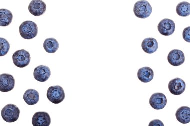 taze olgun yaban mersini kopya alanı metniniz için beyaz zemin üzerine izole. Üstten görünüm. Düz yatıyordu desen