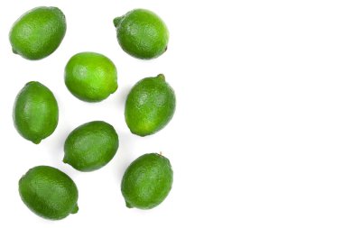 dilimlenmiş limon kopya alanı metniniz için beyaz zemin üzerine izole. Üstten görünüm. Küme veya koleksiyonu