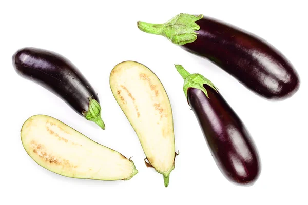 Eggplant or aubergine isolated on white background. Top view. Flat lay pattern — Stock Photo, Image