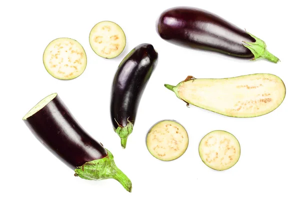 Eggplant or aubergine isolated on white background. Top view. Flat lay pattern — Stock Photo, Image