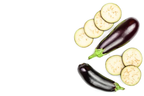 Eggplant or aubergine isolated on white background with copy space for your text. Top view. Flat lay pattern — Stock Photo, Image