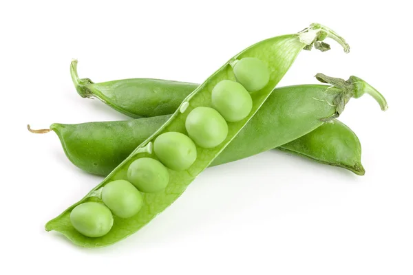 白い背景に隔離された新鮮な緑のエンドウ豆のポッド — ストック写真