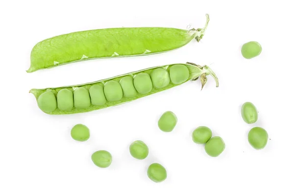 Fresh green pea pod isolated on white background. Top view. Flat lay — Stock Photo, Image