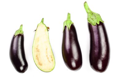 patlıcan ya da beyaz arka plan üzerinde izole patlıcan. Üstten görünüm. Düz yatıyordu desen