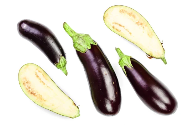 Eggplant or aubergine isolated on white background. Top view. Flat lay pattern — Stock Photo, Image