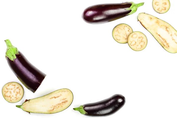 Eggplant or aubergine isolated on white background with copy space for your text. Top view. Flat lay pattern — Stock Photo, Image