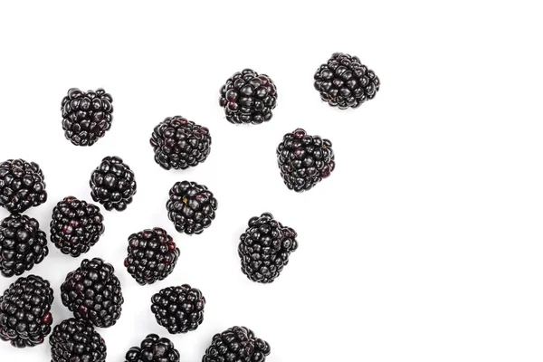 Fresh blackberry isolated on white background with copy space for your text. Top view. Flat lay pattern — Stock Photo, Image