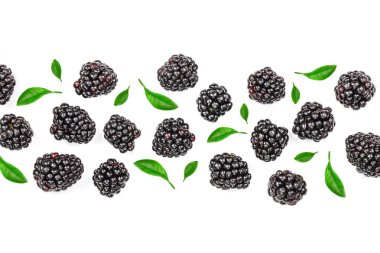 Taze böğürtlen ile izole üzerinde beyaz arka plan kopya alanı metniniz için bırakır. Üstten görünüm. Düz yatıyordu desen