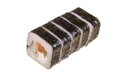 suşi rulo üzerinde izole beyaz arka plan bir gölge