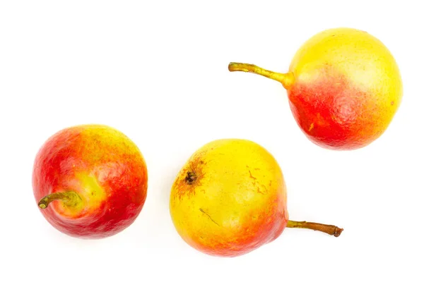 Tre Frutti Pera Gialla Rossa Matura Isolati Fondo Bianco Vista — Foto Stock