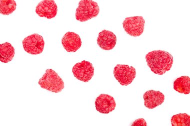 Beyaz arka plan üzerinde izole ahududu. Üstten görünüm. Düz yatıyordu desen