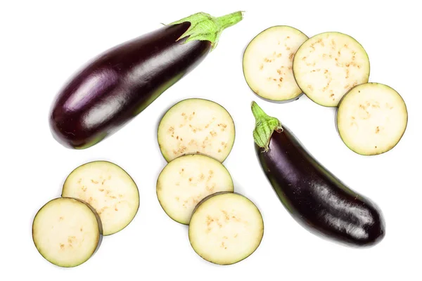 Aubergine eller Äggplanta aubergine isolerad på vit bakgrund. Ovanifrån. Lägenheten låg mönster — Stockfoto