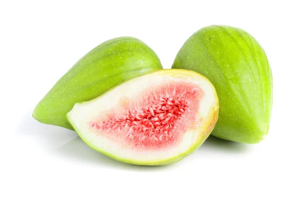 Ripe green fig fruit and half isolated on white background — Stock Photo, Image