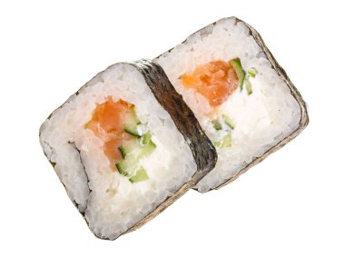 suşi rulo üzerinde izole beyaz arka plan bir gölge