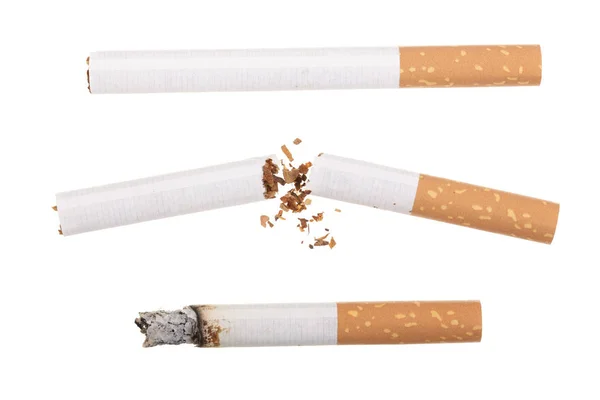 Cigarett isolerad på vit bakgrund. Ovanifrån — Stockfoto