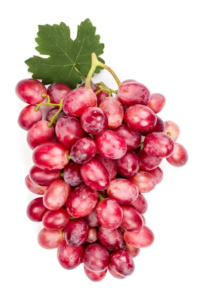 白い背景で隔離の葉とピンクのブドウ — ストック写真