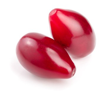 Cornel veya kızılcık beyaz arka plan üzerinde izole kırmızı meyveler