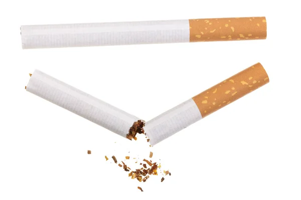 Cigarett isolerad på vit bakgrund. Ovanifrån — Stockfoto