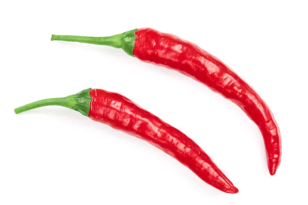 Peperoncino rosso caldo isolato su fondo bianco. Vista dall'alto. Modello di posa piatta — Foto Stock