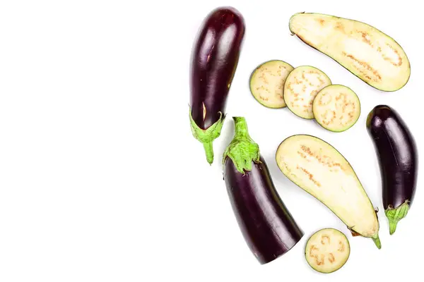 Eggplant or aubergine isolated on white background with copy space for your text. Top view. Flat lay pattern — Stock Photo, Image