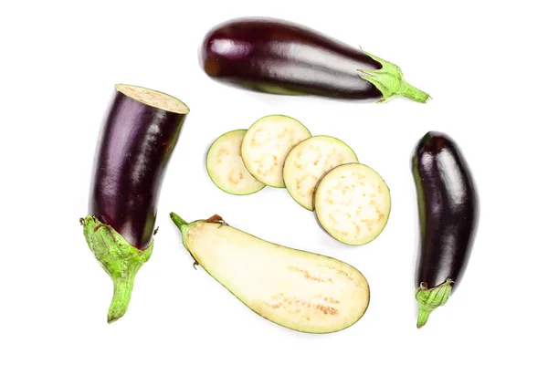 Eggplant or aubergine isolated on white background. Top view. Flat lay pattern — Stock Photo, Image