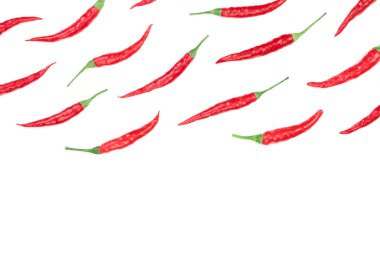 kırmızı sıcak izole kopya alanı metniniz için beyaz zemin üzerine biber. Üstten görünüm. Düz yatıyordu desen