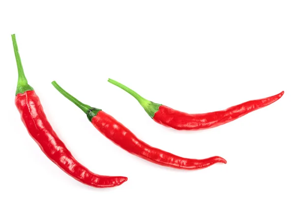 Red hot chili peppers isolated on white background with copy space for your text. Top view. Flat lay pattern — Stock Photo, Image