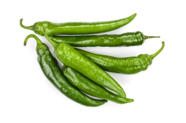 yeşil sıcak beyaz arka plan üzerinde izole biber. Üstten görünüm. Düz yatıyordu desen