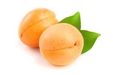 Beyaz arka plan makro'izole yaprakları ile kayısı meyve