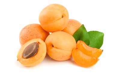 Beyaz arka plan makro'izole yaprakları ile kayısı meyve