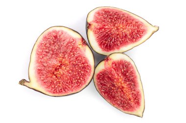 Beyaz arka plan üzerinde izole incir meyve. Üstten görünüm. Düz yatıyordu desen