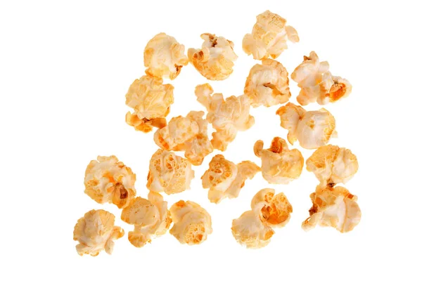 Popcorn izolovaných na bílém pozadí. Pohled shora — Stock fotografie