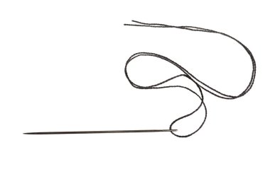 izole beyaz zemin üzerine siyah iplik dikiş iğnesi