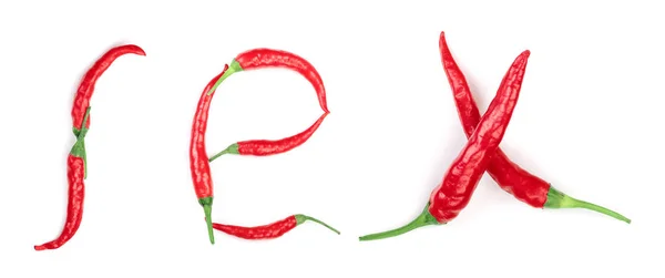 Слово секс написано з червоних гарячих літер перцю ізольовано на білому тлі — стокове фото