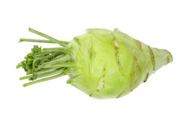 Taze sarımsak yeşil yaprakları üzerinde beyaz artalanları izole ile. Üstten görünüm. Düz yatıyordu