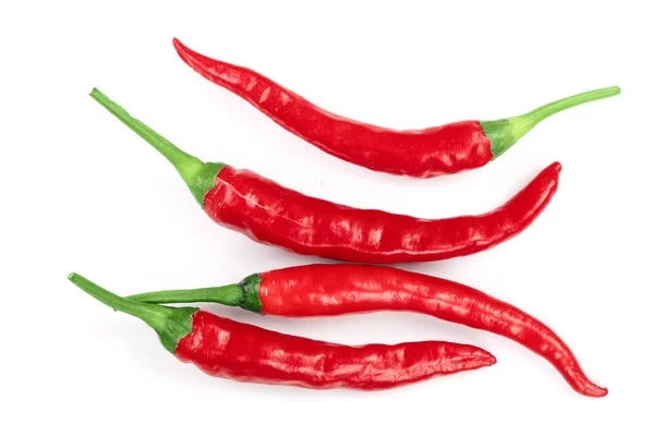 Red hot chili peppers isolated on white background. Top view. Flat lay pattern — Stock Photo, Image