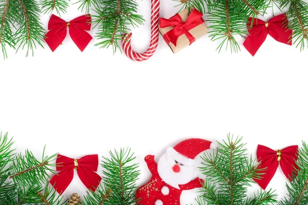 Christmas frame decorated with red bows isolated on white background with copy space for your text — Stock Photo, Image