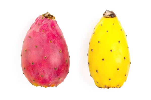 Rode einde gele prickly pear of opuntia geïsoleerd op een witte achtergrond. Bovenaanzicht. Plat leggen — Stockfoto