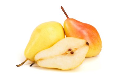 Beyaz arka plan üzerinde izole Olgun kırmızı sarı armut meyve